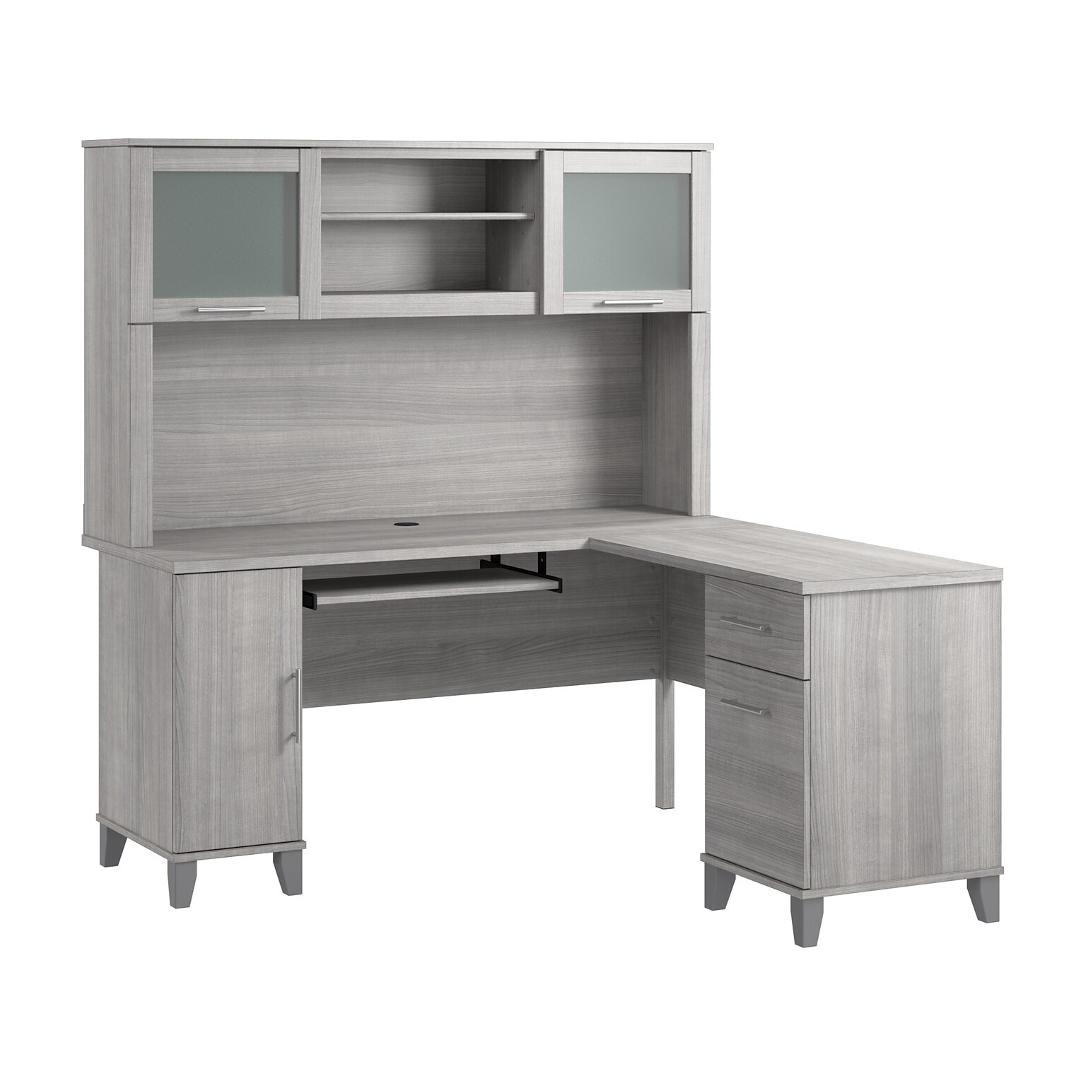 Bush Home Somerset 60W L Shaped Computer Desk with Hutch, Platinum Gray (SET002PG)