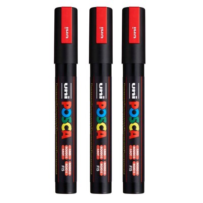 POSCA PC-5M Water Based Paint Marker, Medium Bullet Tip, Fluorescent Red, 3/Pack (UBCPC5MFRED-3)
