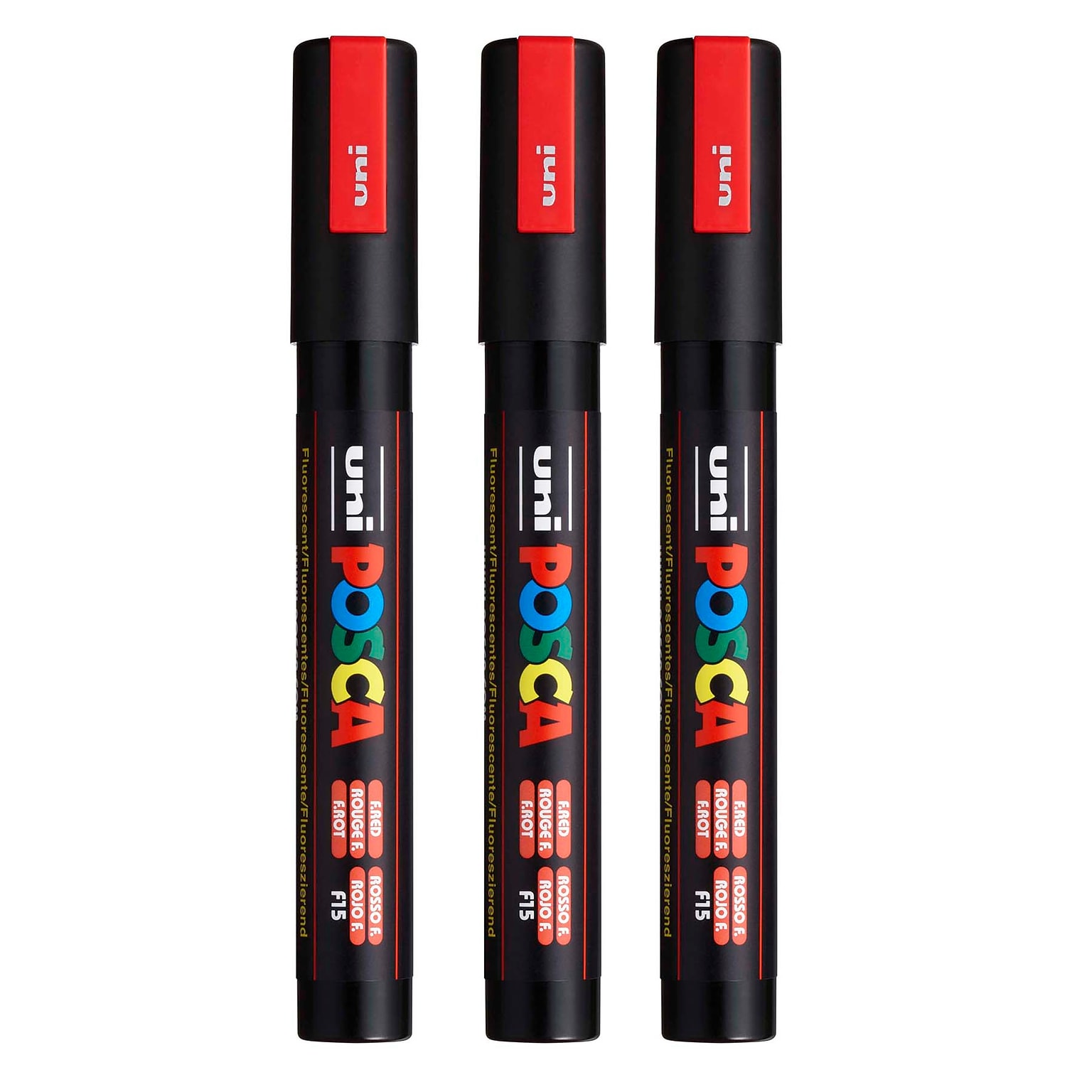 POSCA PC-5M Water Based Paint Marker, Medium Bullet Tip, Fluorescent Red, 3/Pack (UBCPC5MFRED-3)