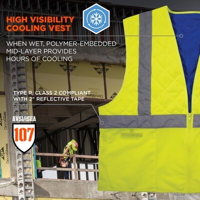 Chill-Its 6668 High Visibility Safety Cooling Vest, ANSI Class R2, Lime, Small (12712)