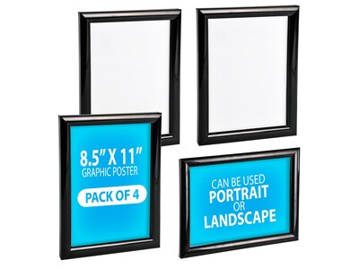 Azar Wall Poster Holder, 8.5" x 11", Black Plastic Frame, 4/Pack (300336-BLK-4PK)