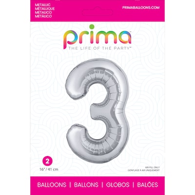 Party City (Air-Filled) 16 #3 Foil Balloon, Silver, 2/Pack (AM60050251-18)
