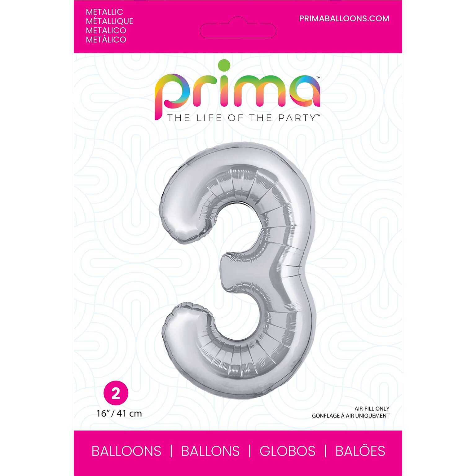 Party City (Air-Filled) 16 #3 Foil Balloon, Silver, 2/Pack (AM60050251-18)