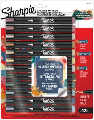 Sharpie Warm Tones Liquid Ink Markers, Bullet Tip, Assorted Colors, 12/Pack (2221924?)