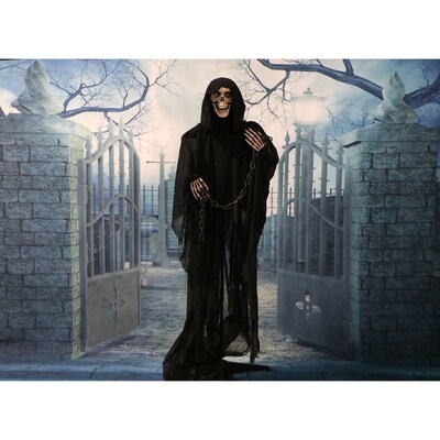 Haunted Hill Farm Life-Size Animatronic Grim Reaper with Chain (HHRPR-2FLSA)