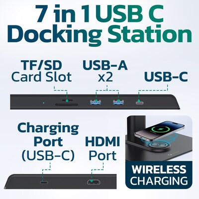 Purely S502 Ergonomic Adjustable Monitor Riser & Laptop Docking Station with Wireless Charging, Black (PMS502DS)