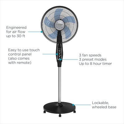 Rowenta Outdoor Extreme Oscillating Pedestal Fan, 3-Speed, Black (VU4510U7)