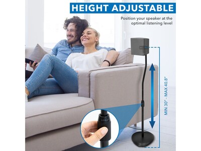 Mount-It! Height-Adjustable Speaker Floor Stand, Black, 2/Pack (MI-1232)
