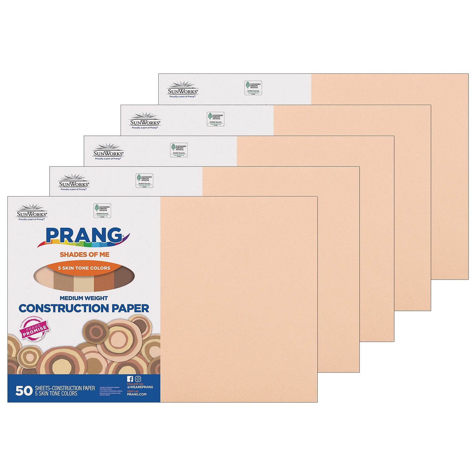 Prang Shades of Me 12 x 18 Construction Paper, Assorted Colors, 50 Sheets/Pack, 5 Packs (PAC9512-5)