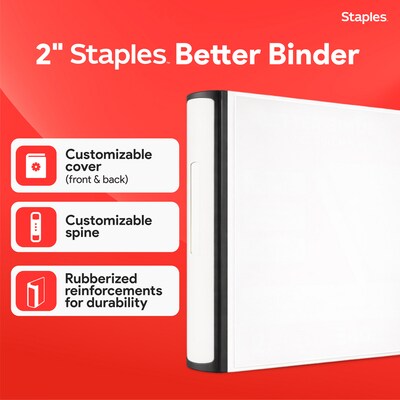 Staples 2 3-Ring Better Binder, D-Ring, White (ST55873-CC)