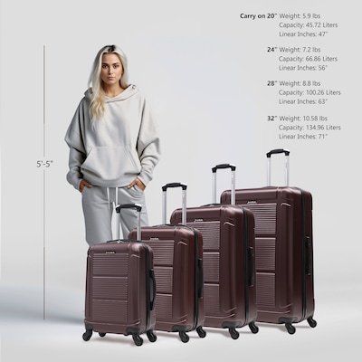 InUSA Pilot 4-Piece Hardside Spinner Luggage Set, TSA Checkpoint Friendly, Wine (IUPILSMLXL-WIN)