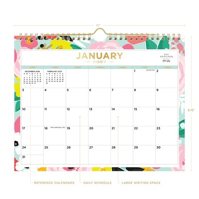 2027 Blue Sky Day Designer Secret Garden Mint 11 x 8.75 Monthly Wall Calendar (148632-27)