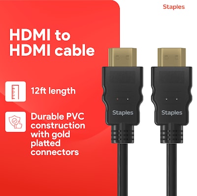 Staples TECH 12 ft. HDMI to HDMI Audio/Video Cable, Male to Male, Black (ST62465)