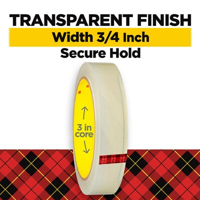 Scotch Transparent Clear Tape Refill, 0.75" x 72 yds., 3" Core, Clear (600-342592)