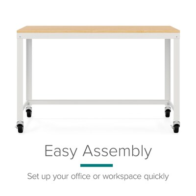 Space Solutions Ready-to-assemble 48 Wide Mobile Metal Desk with Laminate Top, White/Maple (24973)