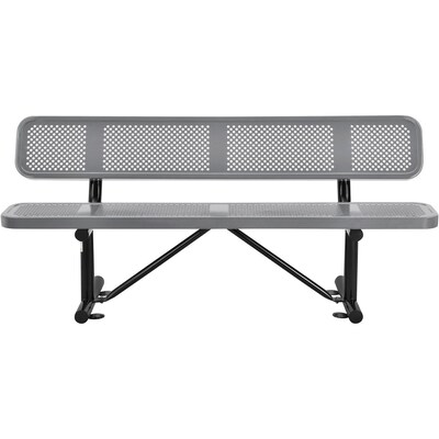 Global Industrial 6' Outdoor Steel Picnic Bench w/ Backrest, Perforated Metal, Gray (694557GY)