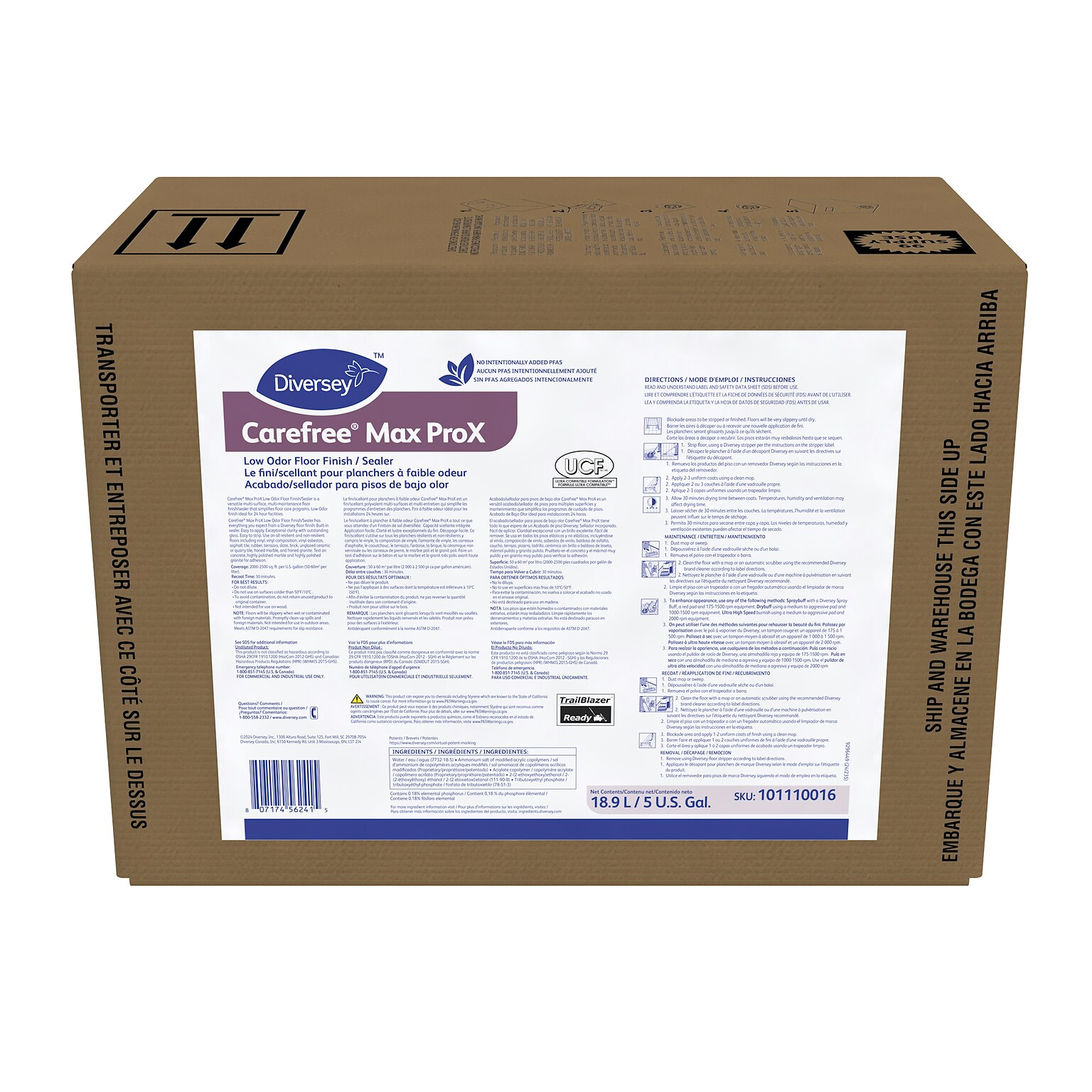 Diversey Carefree Max ProX Low Odor Floor Finish, 5 Gal. (101107563)