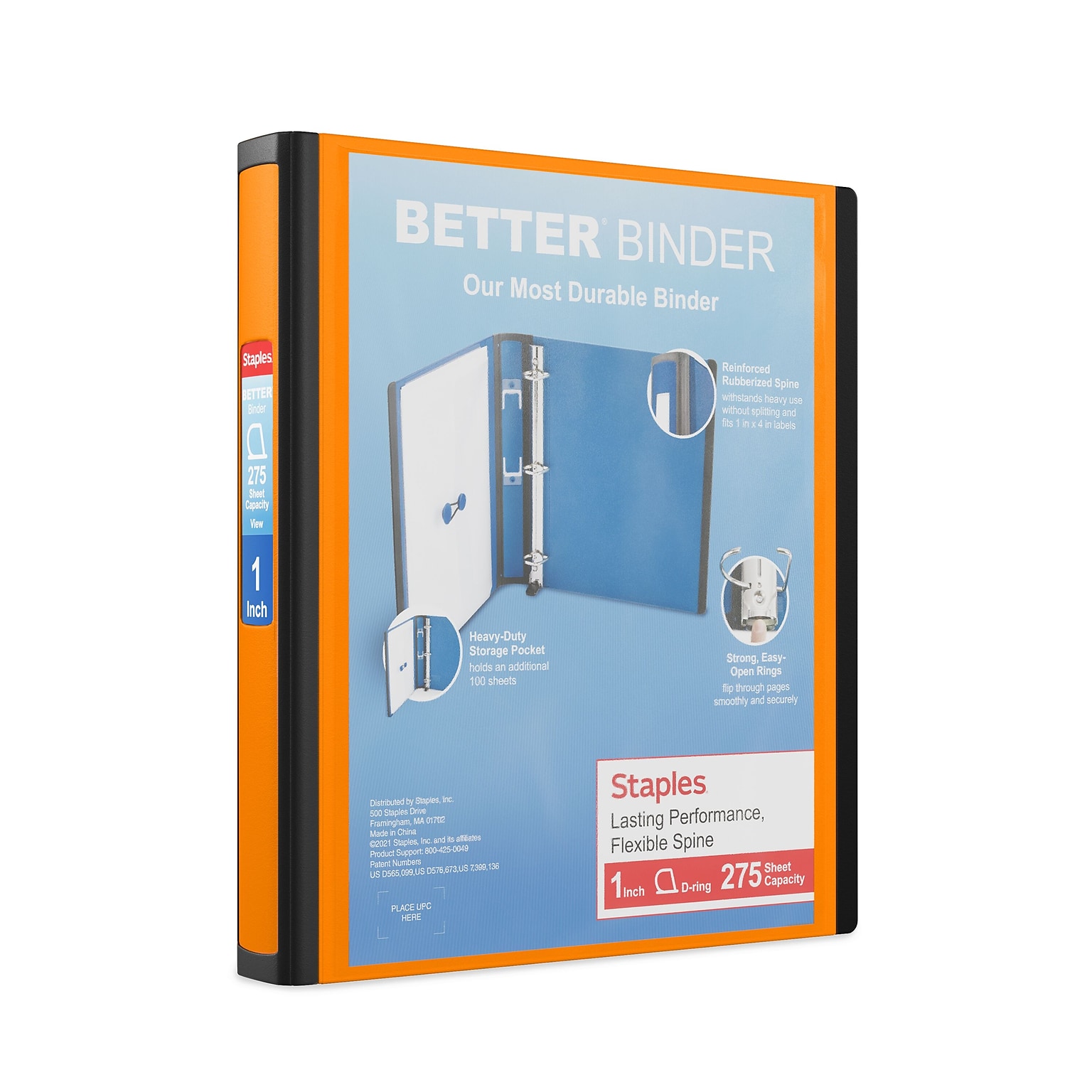 Staples Heavy Duty 1 3-Ring Better Binder, D-Ring, Orange (ST55841-CC)