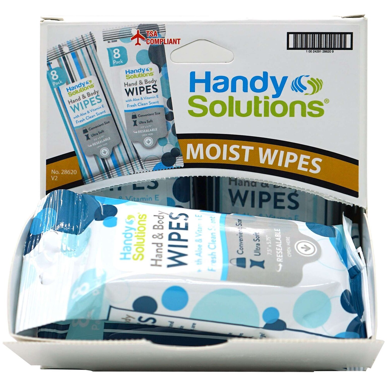 Handy Solutions Moist Hand and Body Wipes Travel Pack, 12 Packs/Dispensit Box, 12 Dispensit Boxes/Carton