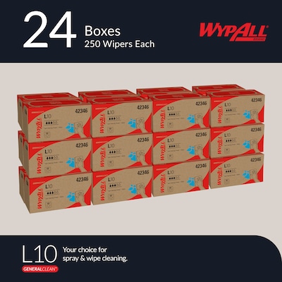 WypAll GeneralClean L10 Fabric Cleaning Wipers, 10.25 x 9, White, 250 Wipers/Box (42346)