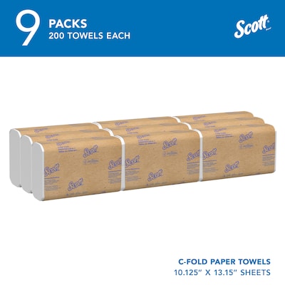 Scott Essential Recycled C-Fold Paper Towels, 1-Ply, 200 Sheets/Pack, 9 Packs/Carton (03623)