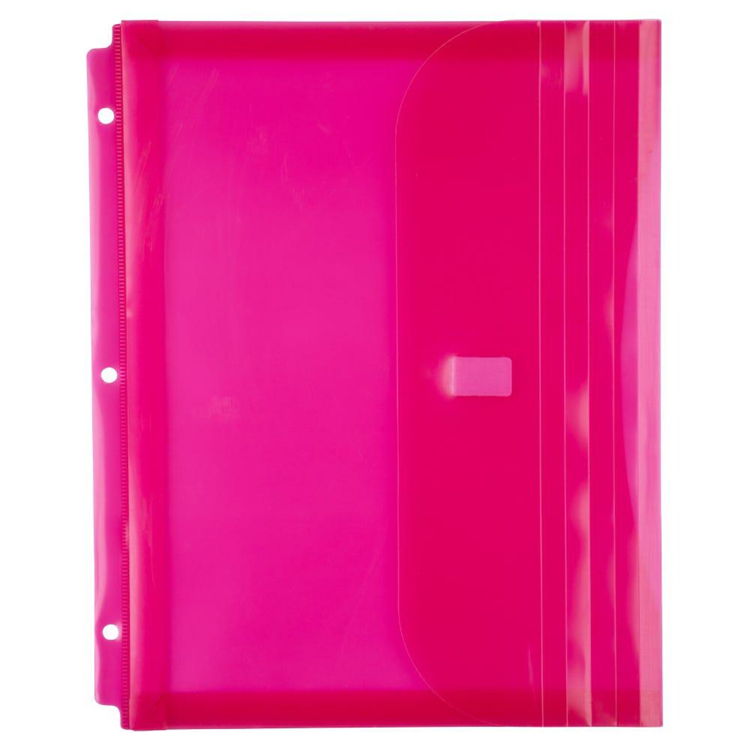 JAM Paper Plastic Binder Pocket, 3-Hole Punched, Fuchsia Pink, 12/Pack (218VB1PI)