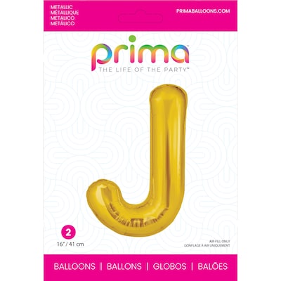 Party City (Air-Filled) 16 J Foil Balloon, Gold, 2/Pack (AM60050223-19)