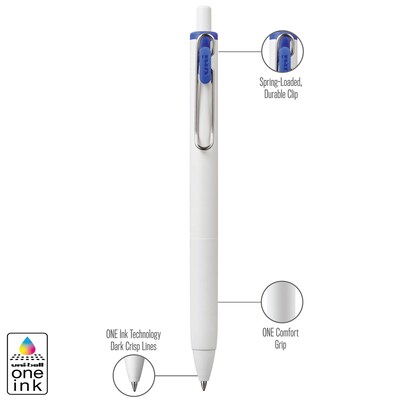 uni-ball one Retractable Gel Pens, Medium Point, 0.7mm, Blue Ink, Dozen (70363)