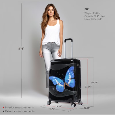 InUSA 28" Hardside Butterfly Suitcase, 4-Wheeled Spinner, TSA Checkpoint Friendly, Black Butterfly (IUAPC00L-BBU)