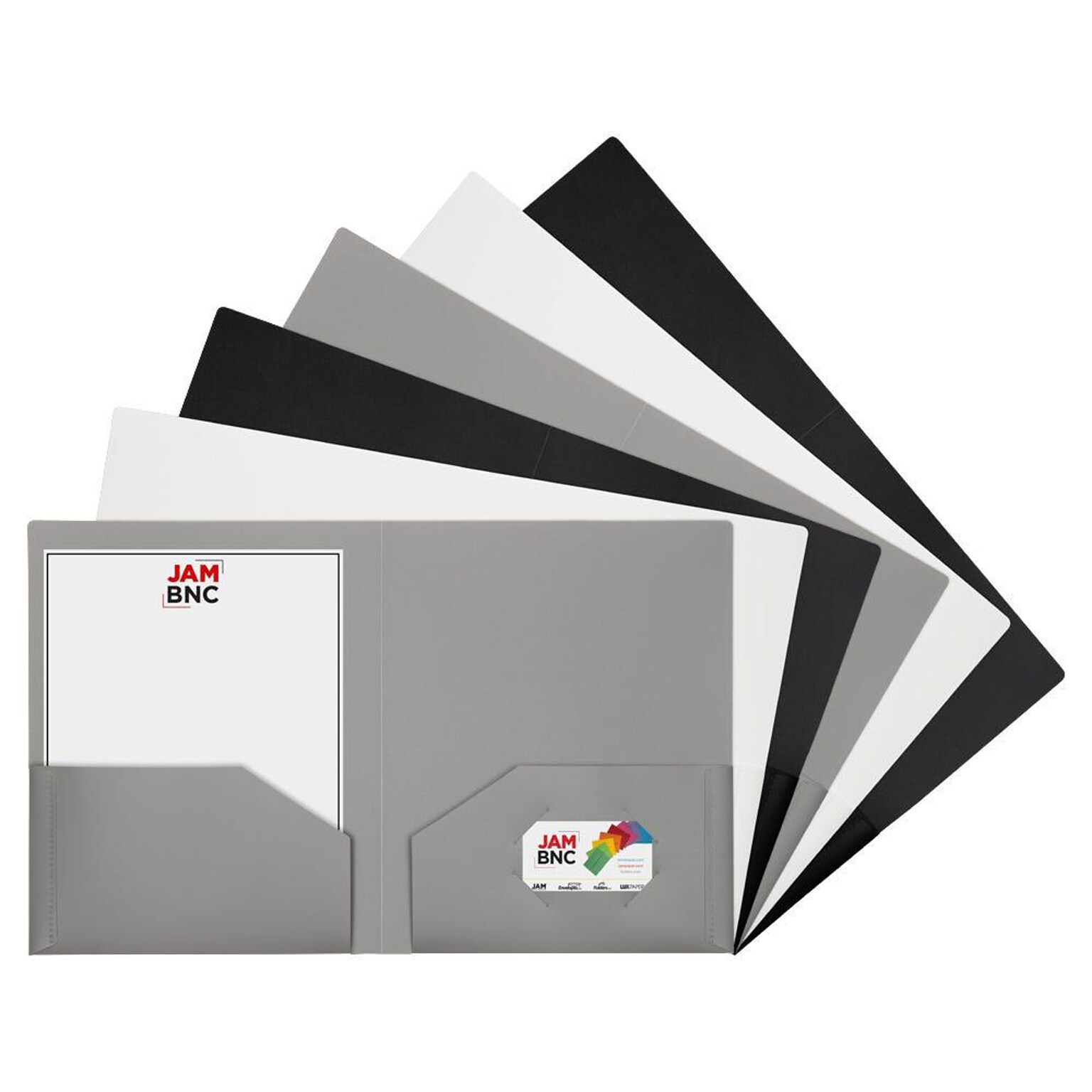 JAM Paper Smooth 2-Pocket Plastic Folder, Assorted, 6/Pack (383HBAasst)