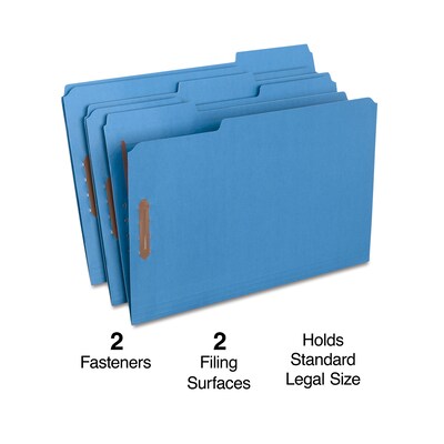 Quill Brand® 1/3-Cut Assorted 2-Fastener File Folders, , Legal, Blue, 50/Box (7358BE)