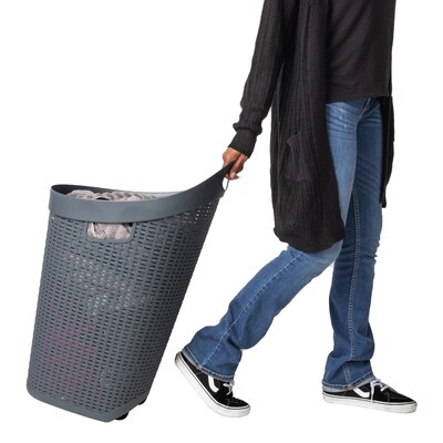 Mind Reader 15.85-Gallon Rolling Laundry Hamper, Plastic, Gray (60HWHEEL-GRY)