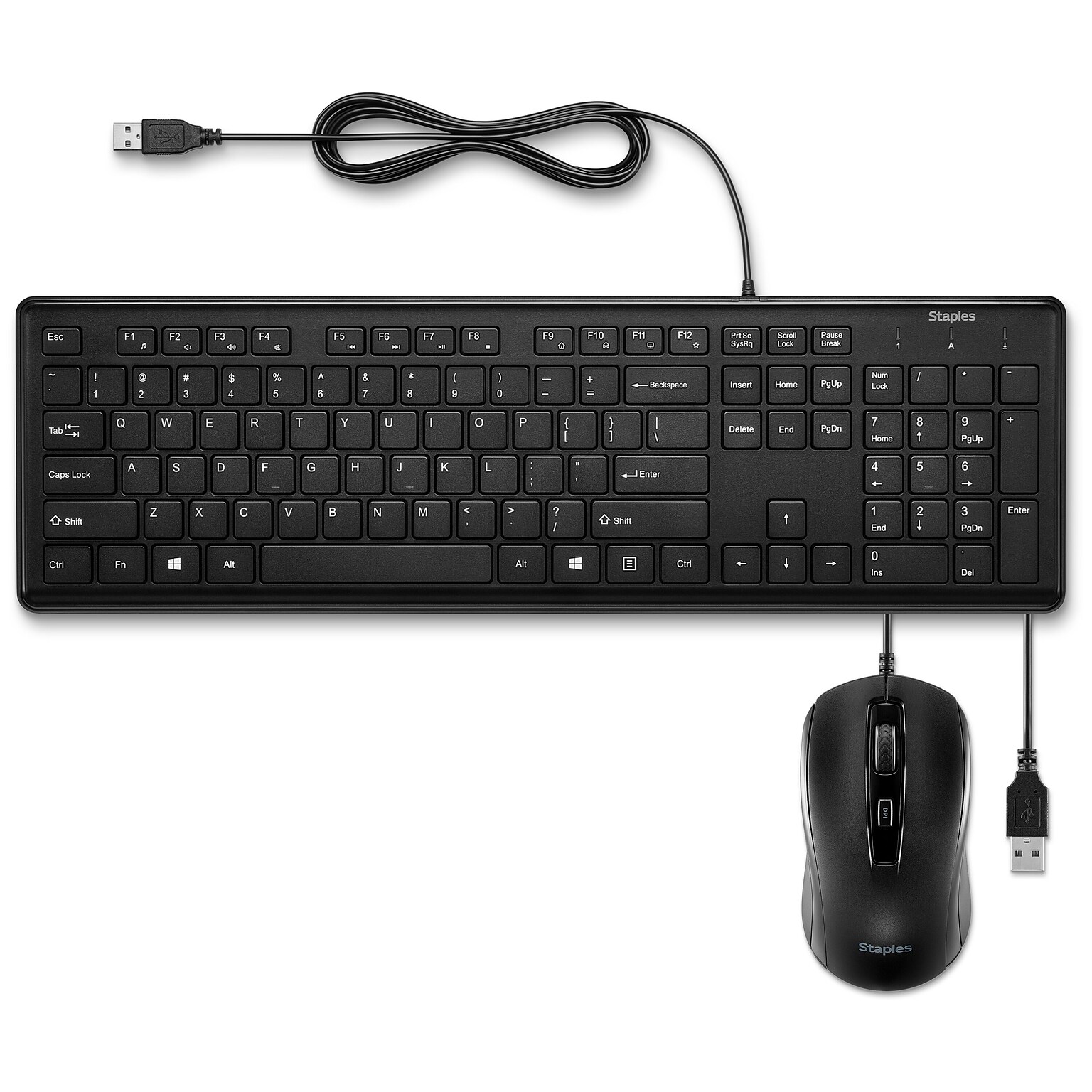 Staples TECH Keyboard and Ambidextrous Optical USB Mouse Combo, Black