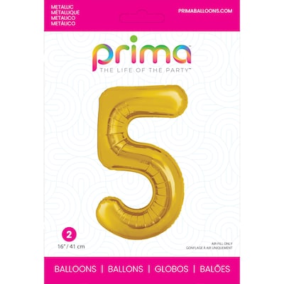 Party City (Air-Filled) 16 #5 Foil Balloon, Gold, 2/Pack (AM60050204-19)