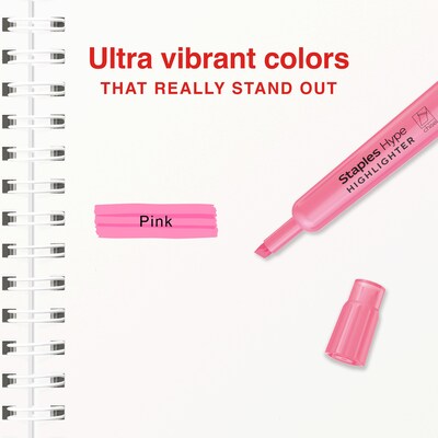 Staples Hype Tank Highlighter, Chisel Tip, Pink, 12/Pack (ST62940)