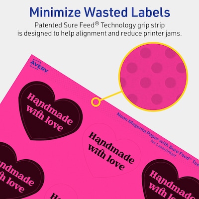 Avery Heart Laser/Inkjet Multipurpose Labels, 2-9/32" x 1-27/32", Neon Magenta (480/Box)