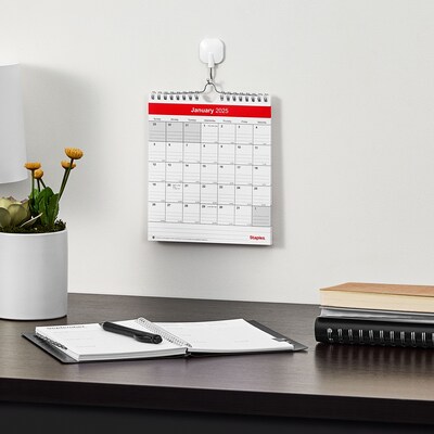 2025 Staples 6" x 7" Wall Calendar, Red/White (ST53923-25)