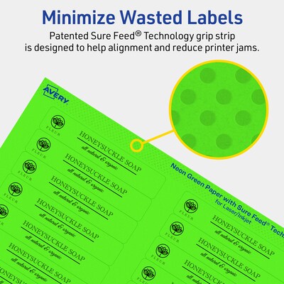 Avery Laser/Inkjet Multipurpose Rectangle Labels, 2/3" x 3-7/16", Neon Green, 600/Pack (94210)