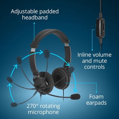 Kensington Classic EQ Noise Canceling Headset, USB-C, Black (K97464WW)