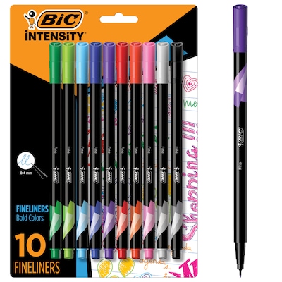 BIC Intensity Fineliner Felt Pens, Fine Point, Assorted Inks, 10/Pack (FPINFAP10-AST)