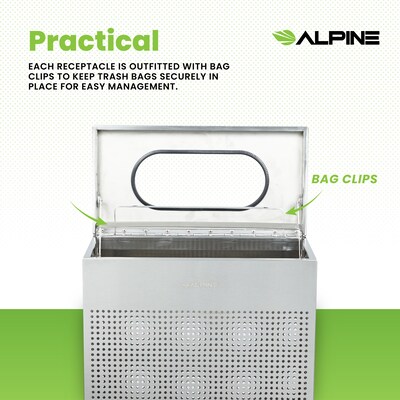 Alpine Industries Stainless Steel Trash Can, 13 Gallon, Silver (ALP438-13-SS)