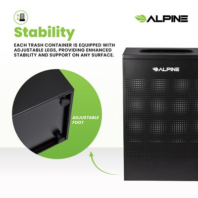 Alpine Industries Stainless Steel Trash Can, 13 Gallon, Black (ALP438-13-BLK)