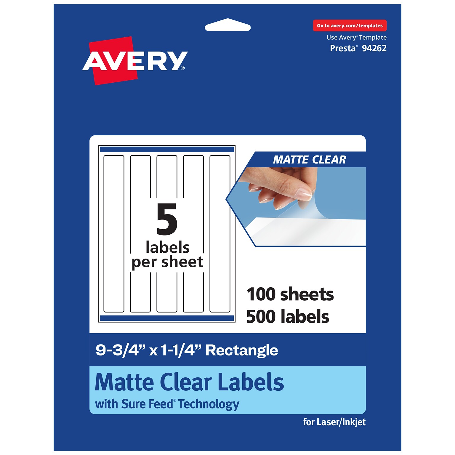 Avery Laser/Inkjet Rectangle Multipurpose Labels, 9-3/4 x 1-1/4, Clear, 500/Box (94262)