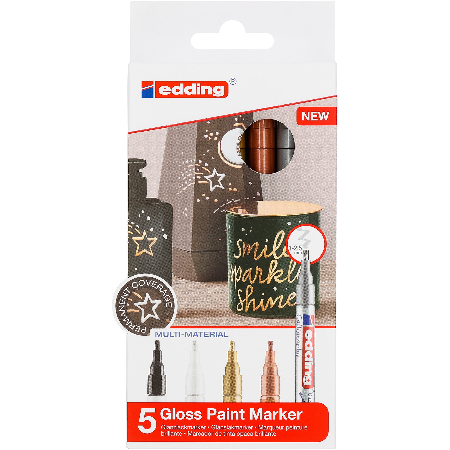 edding 753 Series Oil Based Gloss Paint Calligraphy Marker, Metallic Colors, 5/Pack (EDD47535999)
