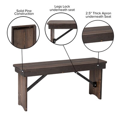 Flash Furniture HERCULES Solid Pine 2-Seat Folding Farm Bench, Mahogany (XAB40X12MG)
