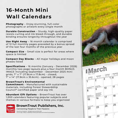 2026 BrownTrout Siberian Husky Puppies 7" x 7" Monthly Wall Calendar (9798330705597)