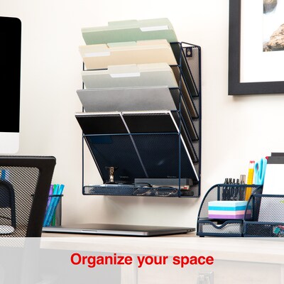 Staples 5-Pocket Metal Mesh Mountable Wall File, Letter Size, Navy Blue (ST63850)