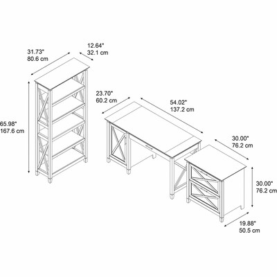 Bush Furniture Key West 54"W Computer Desk with Storage, 2 Drawer Lateral File Cabinet, 5 Shelf Bookcase, Bing Cherry (KWS009BC)