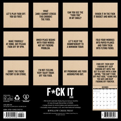 2026 Willow Creek F*CK IT 12 x 12 Monthly Wall Calendar (51078)