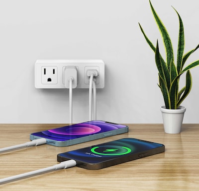 LAX 2-Outlet Surge Protector 300j with USB-C Port and USB-A Port, White